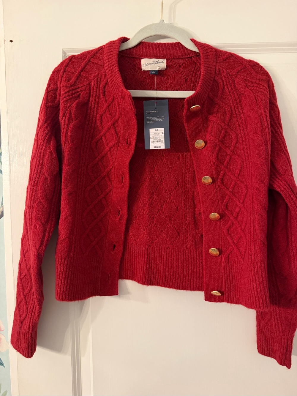 Universal Thread Red Cable-Knit Button Cardigan